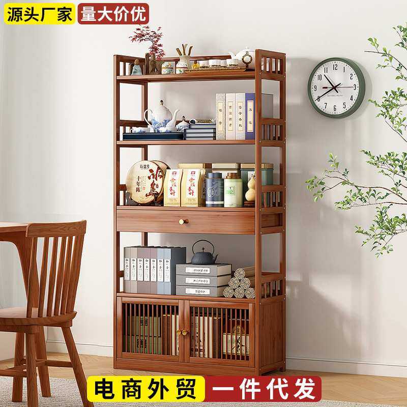 书架置物架中式落地式简易茶具杯具收纳柜茶水柜工厂直销一件代发