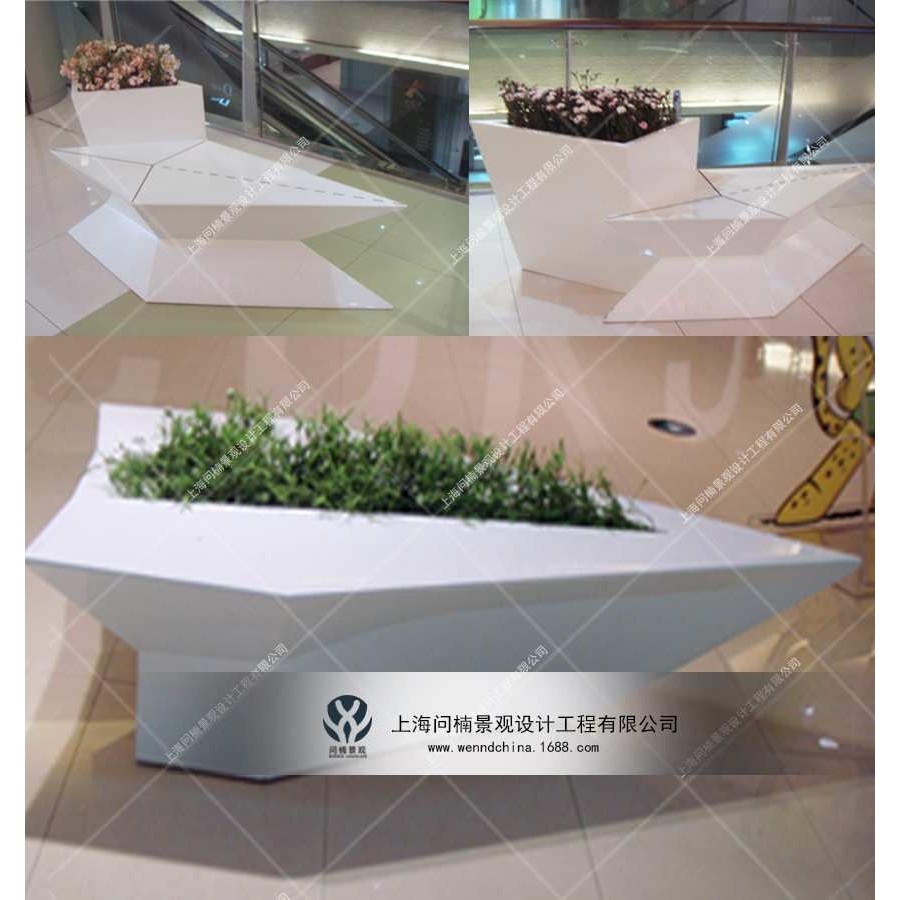 商业美陈 商场植物花盆装饰玻璃钢创意几何造型花缸花艺花器