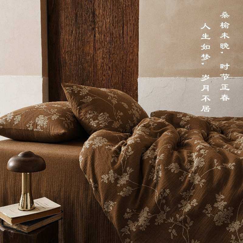 美拉德A类法式复古双层纱全棉纯棉色织花卉提花床上用品四件套