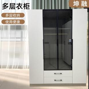 简易版式衣柜玻璃柜门家用大容量储物衣柜北欧小户型儿童收纳衣橱
