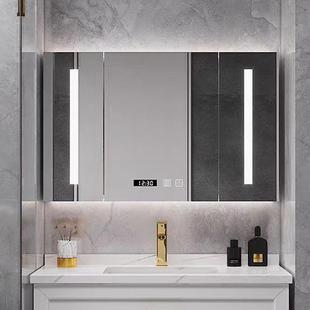 I1实木智能浴室镜柜单独挂墙式 带灯除雾卫生间梳妆镜子带置物架收