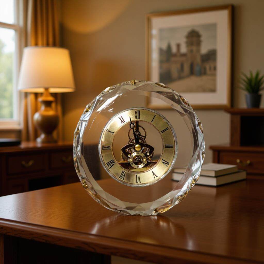 凌韵水晶钟表现代简约可加LOG轻奢创意水晶机械台钟家居办工摆件