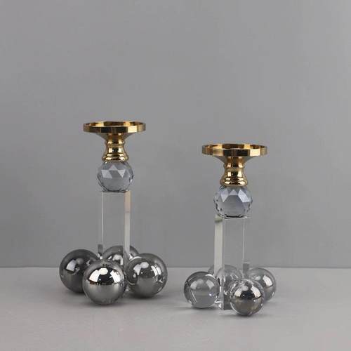 现代欧式几何水晶烛台摆件样板房间售楼处办公室卧室桌面装饰品