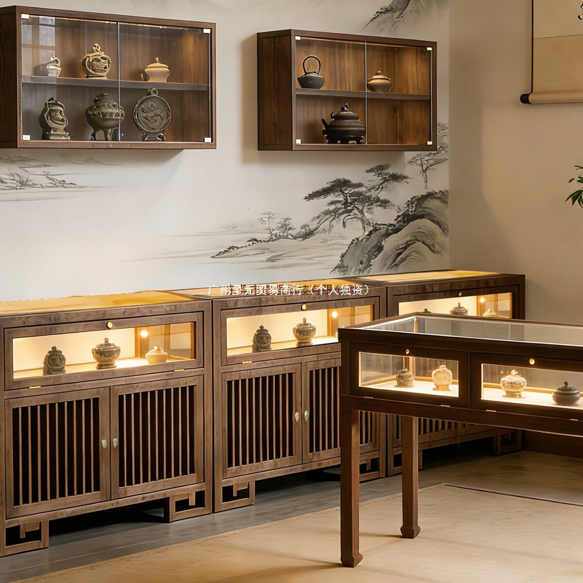 新中式实木展示柜金银饰朱砂沉香陈列柜珠宝玉器展示架中岛柜立柜