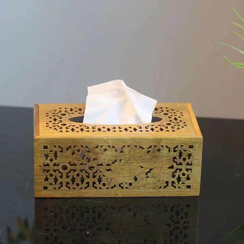金丝楠木雕花镂空纸巾盒榫卯工艺抽纸盒家用客厅木质纸巾收纳盒