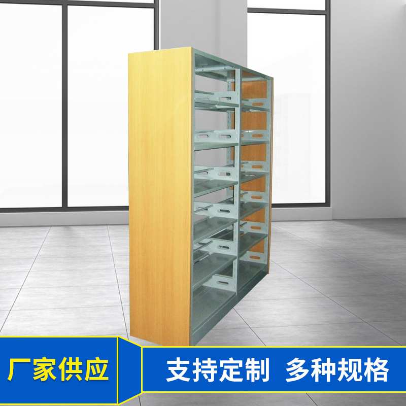 佛山厂家简易钢木书架 双柱式书架图书架单面书架阅览桌书踏
