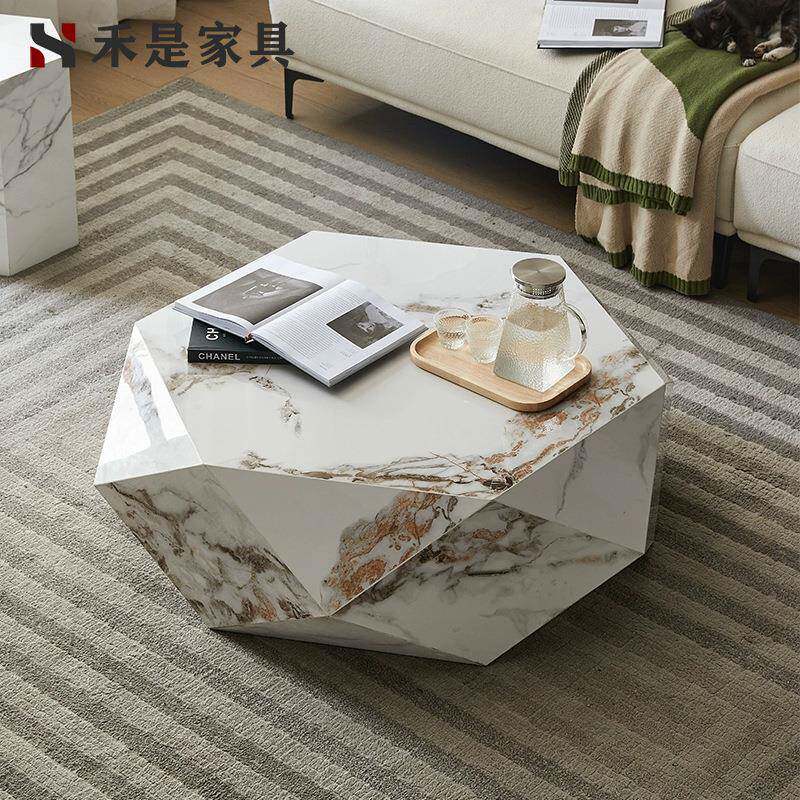 意式极简客厅家用钻石创意茶几现代轻奢设计师个性多边形岩板茶几