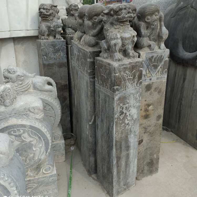 青石拴马庄 九子四神石雕拴马柱 仿古做旧石雕拴马桩 狮子石柱