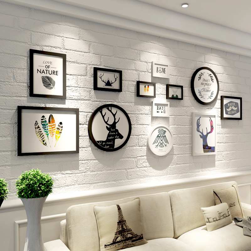 北欧简约客厅沙发装饰画 实木有框挂画 书房卧室壁饰 画框背景墙
