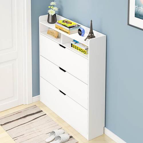 翻斗鞋柜 玄关简约现代简易多层17-24cm超薄实木色家用门口窄鞋架