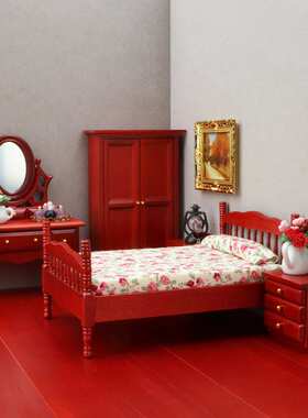 1:12娃娃屋dollhouse迷你家具模型微缩卧室套装微场景床梳妆台柜