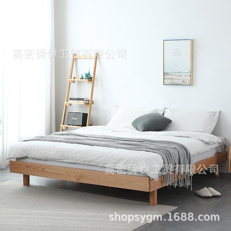 北欧实木榻榻米悬浮床小户型公寓卧室家具简约可调节高度原木床架