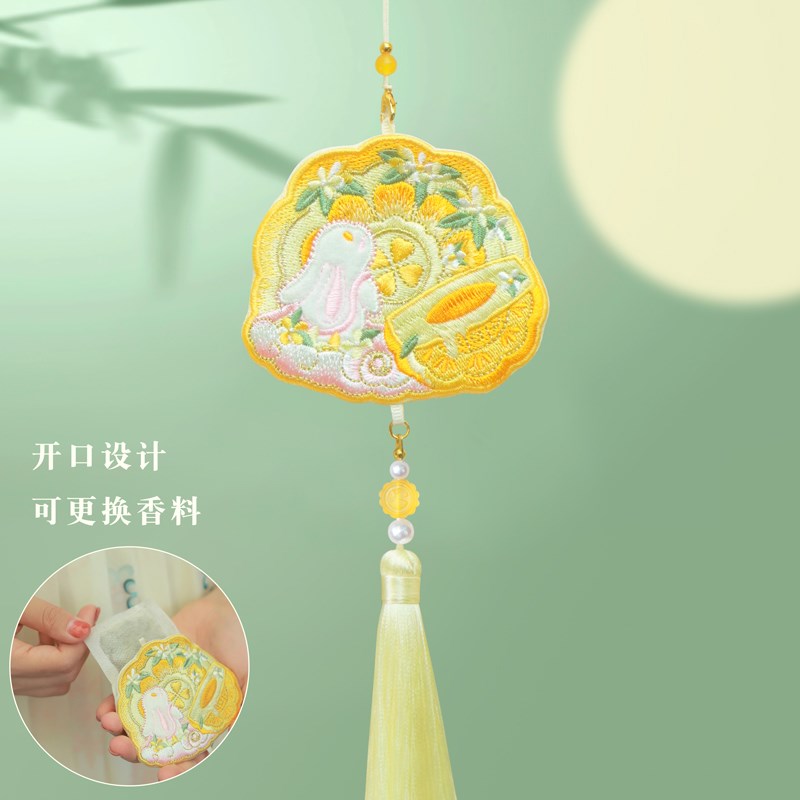 中秋刺绣兔子香囊空袋礼品古风随身儿童挂脖香包汉服襟步荷包车挂