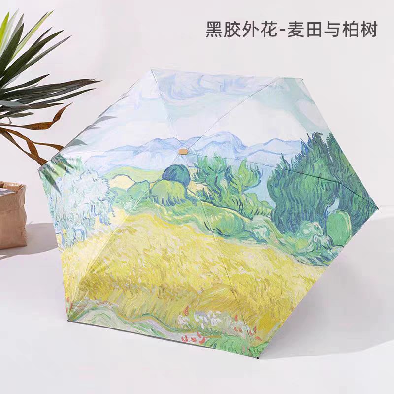 炸!闭眼入!UPF50+胶囊伞五折油画艺术黑胶遮阳伞晴雨两用口袋伞