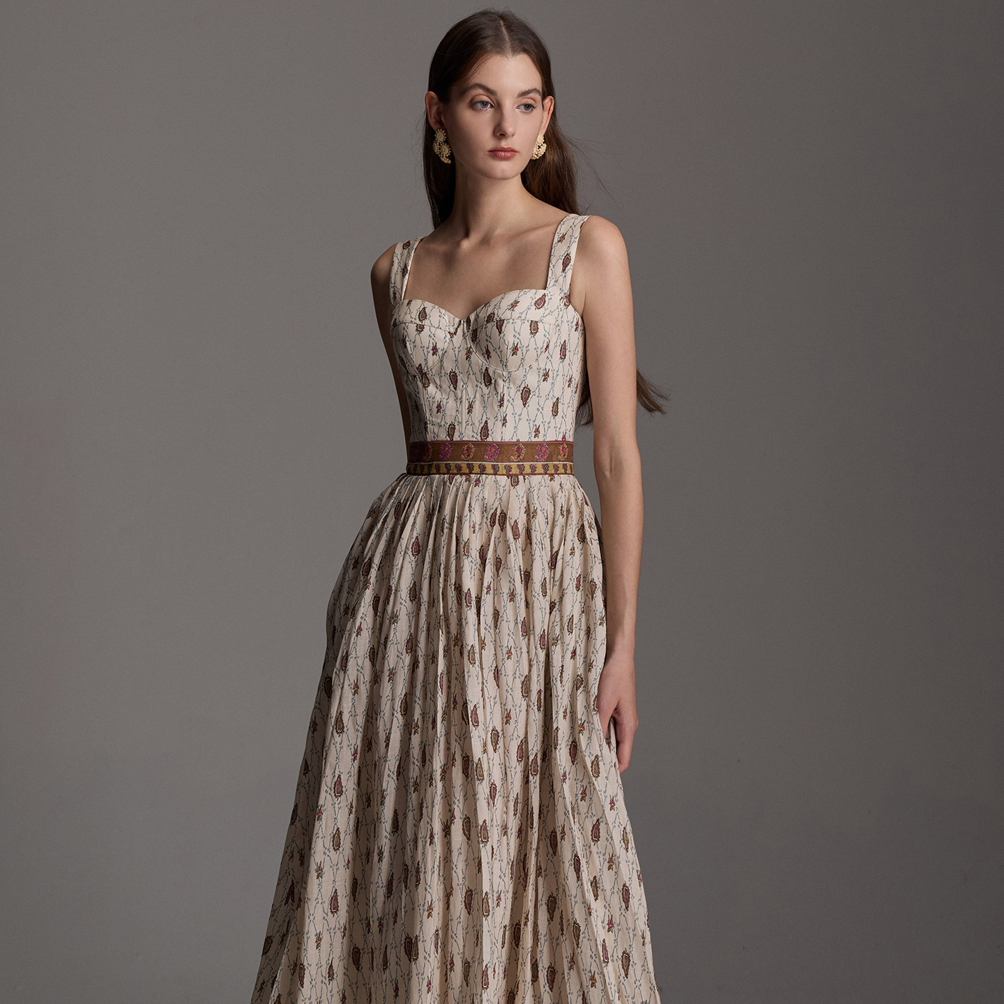 疏时 FLORE 芙洛拉的花园印花鱼骨连衣裙