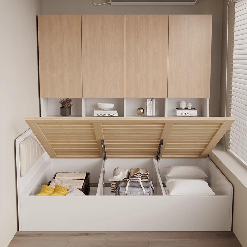 榻榻米床柜一体小户型气压储物儿童床侧柜实木衣柜组合单人床