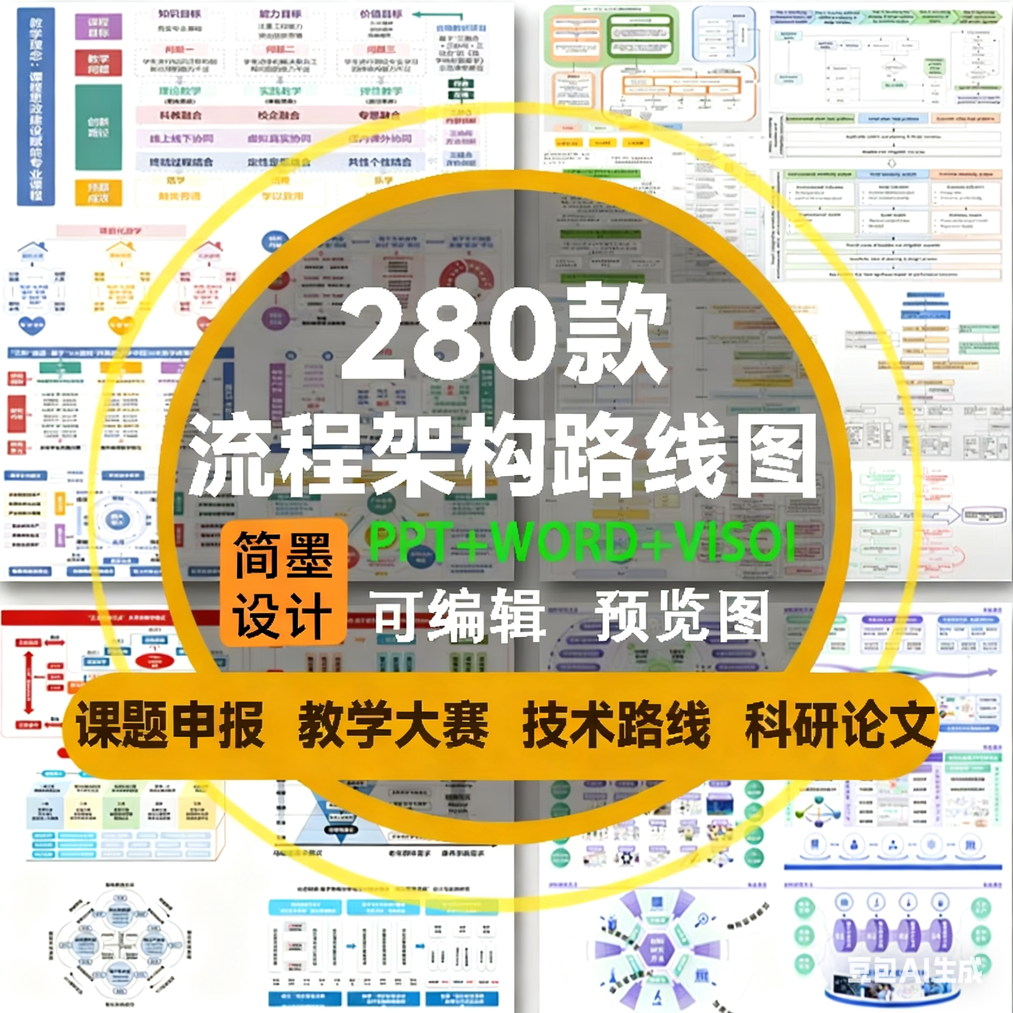课题申报框架构图教学思政科研绘图技术路线图visoi流程图ppt模板