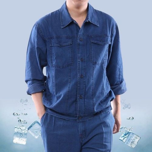 夏季薄款牛仔工作服套装男士耐磨长袖工装夏天工地劳保服工服春秋