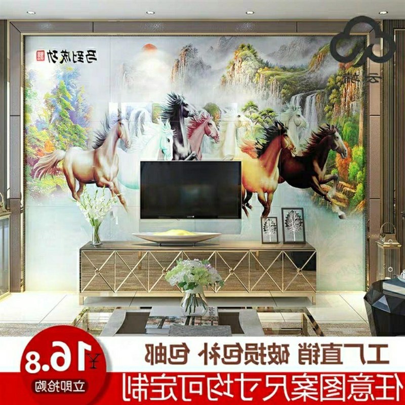 现代中式浮雕电视瓷砖背景3d大理石微晶石客厅影视墙定制高端壁画