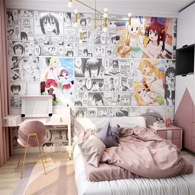 卡通动漫干物妹小埋墙纸卧室房间拍照墙布黑白日漫少女漫画壁纸