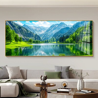 绿水青山大白墙客厅挂画现代简约沙发背景墙装饰画源远流长山水画