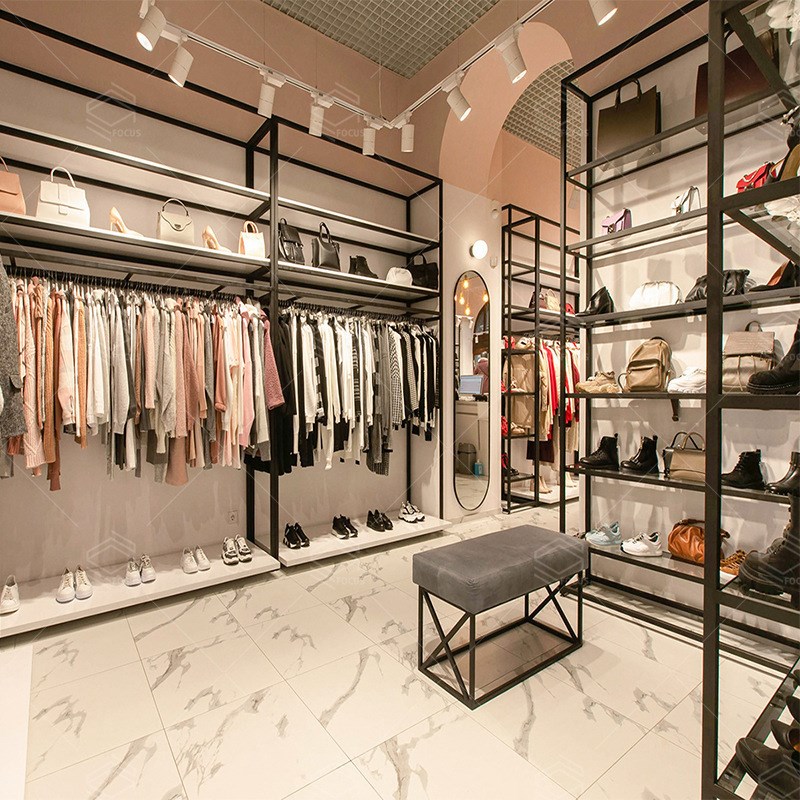 服装店展示架定制 整店时尚设计服装陈列架多层鞋包展架玻璃货架