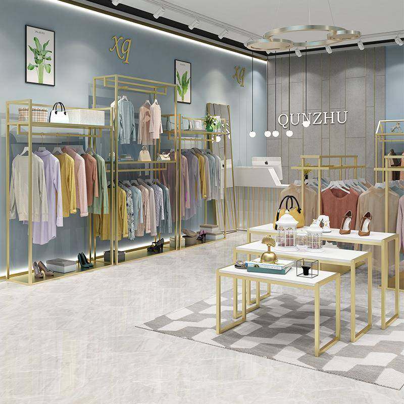 服装店展示架双层高柜挂衣架男女装店侧挂架落地式中岛架衣服架子