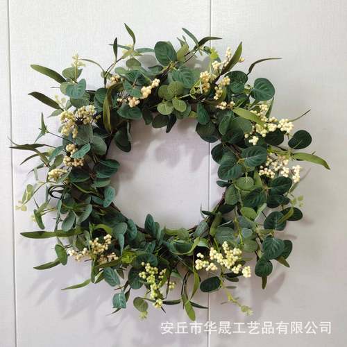 加密人造桉树叶尤加利叶仿真浆果花环门挂墙壁饰工厂供应