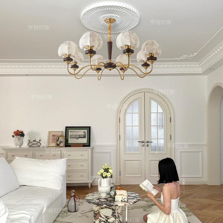 全铜复古风客厅吊灯设计师中古卧室主灯创意浪漫南洋美式实木吊灯