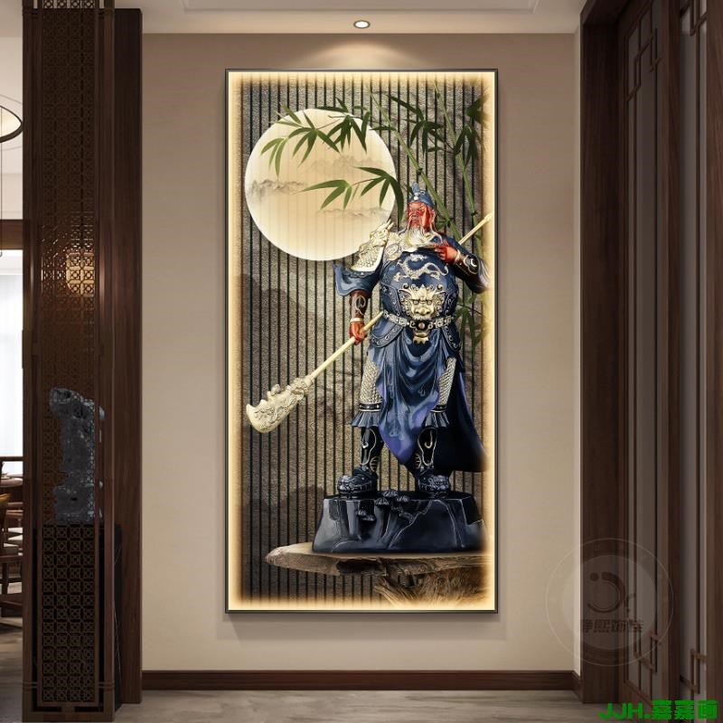 新中式关公玄关装饰画像武财神关二爷神像挂画关羽中堂背景图片