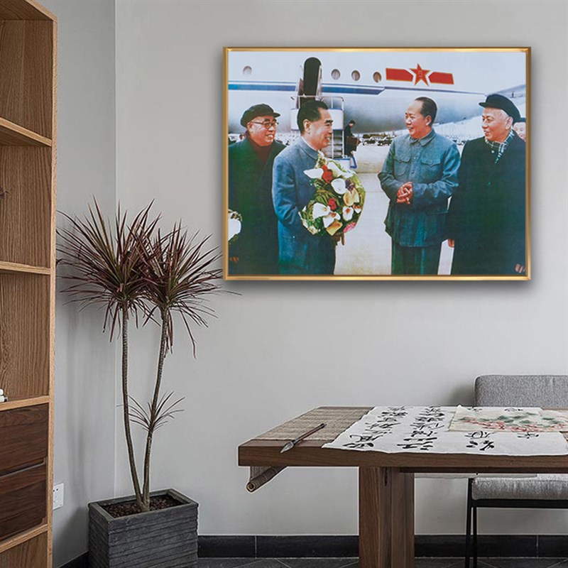 毛主席像画像四大伟人机场合影客厅装饰画伟人像玄关壁挂画铝合金图片
