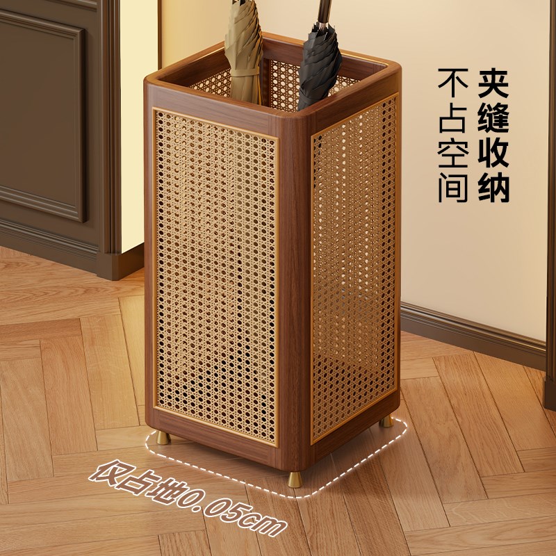 实木雨伞收纳架中式藤编玄关入户伞架置物架子家用门口落地雨伞桶