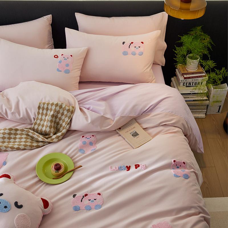 加厚全棉磨毛四件套纯棉2024新款秋冬季被套床单纯色床上用品4