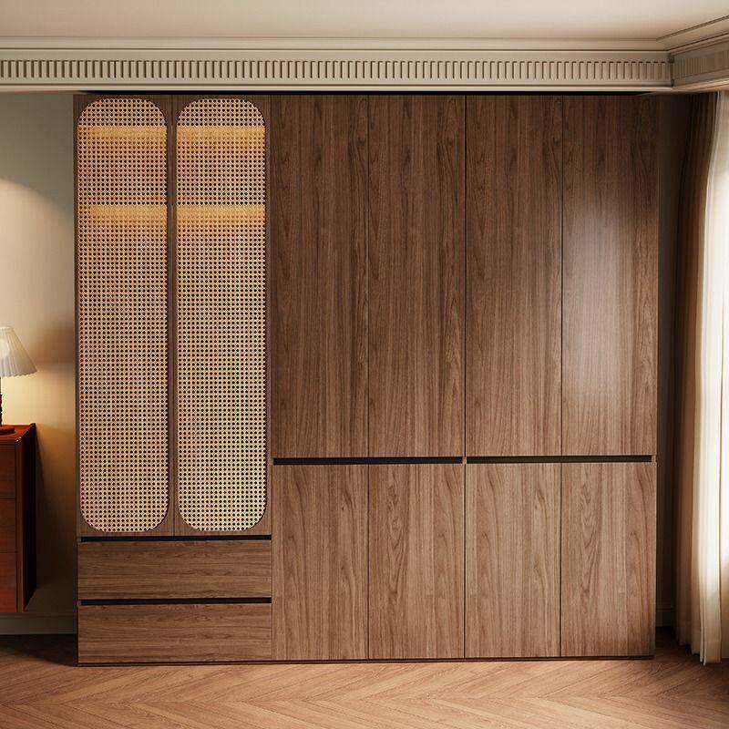 中古风家用卧室小户型实木衣柜现代简约分段式隐藏拉手储物收纳柜