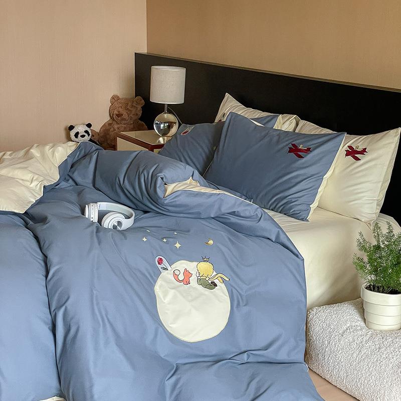韩版卡通加厚全棉100支长绒棉磨毛四件套秋冬保暖单人双人床笠款
