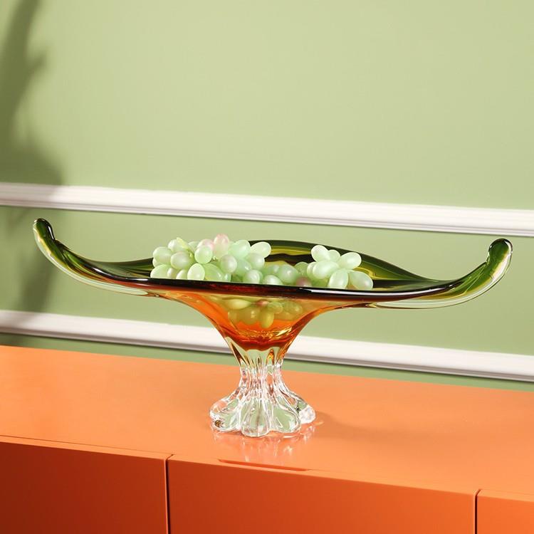 轻奢彩色琉璃加厚大号水果盘干果盘摆件客厅茶几样板间收纳盘