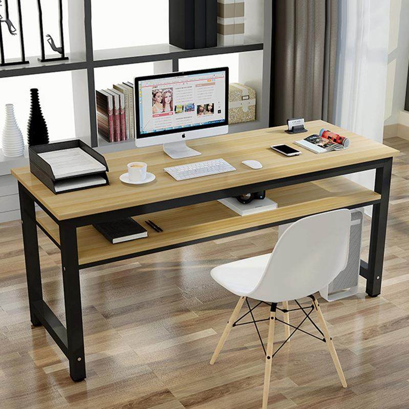 简约现代电脑办公桌学习长条桌双层家用靠墙书法培训桌板式钢木桌