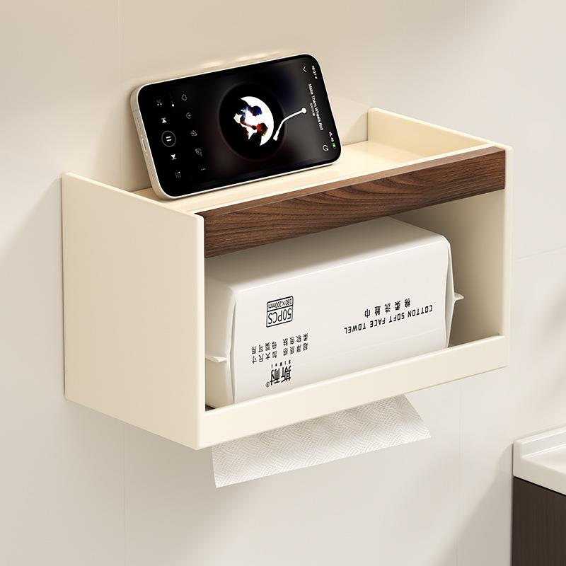 胡桃木纸巾架卫生间厕所洗手间厕纸盒免打孔放擦手纸抽纸置物架子