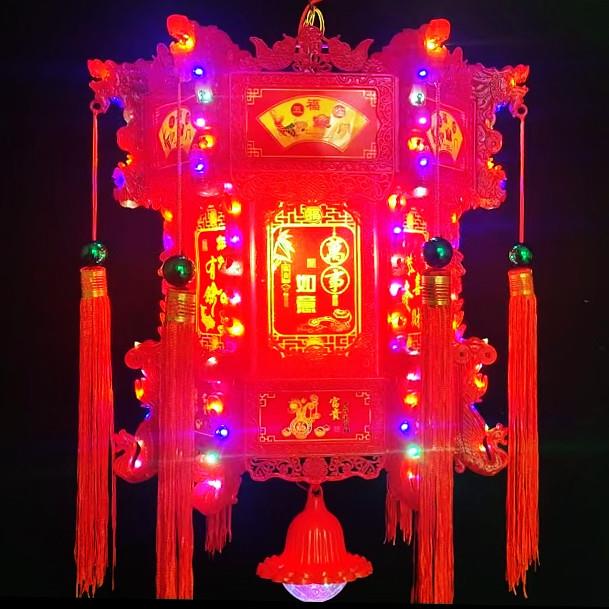 中式仿古六角龙灯LED旋转灯笼七彩宫灯走马灯吊灯阳台新年挂饰品