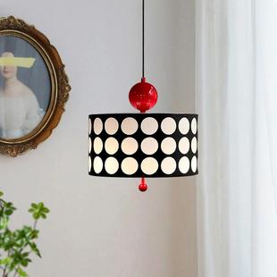 中古奶油风餐厅吊灯法式 复古vintage波点艺术格子吧台餐桌灯