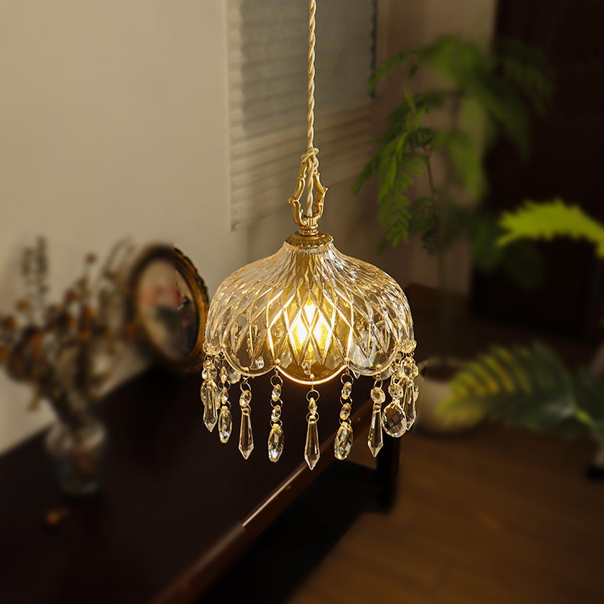 法式复古水晶吊灯装饰欧式轻奢中古全铜卧室床头灯玄关阳台过道灯