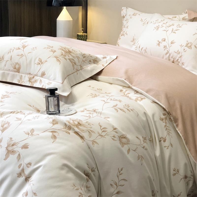 秋冬季保暖亲肤全棉磨毛印花四件套加厚纯棉花卉被套床单床上用品