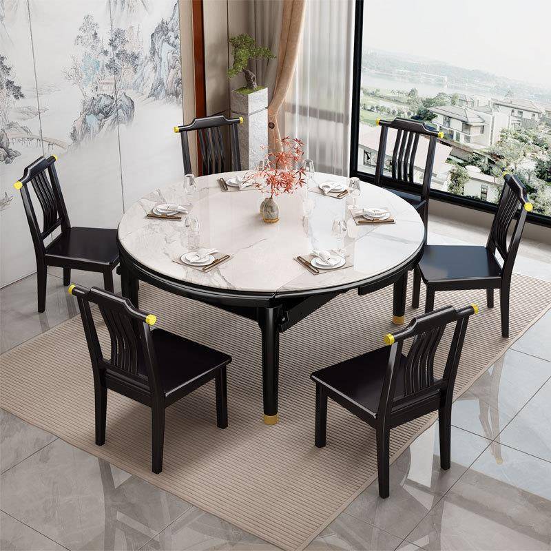 【折扣价】实木岩板餐桌椅组合伸缩现代简约轻奢家用吃饭桌子新中