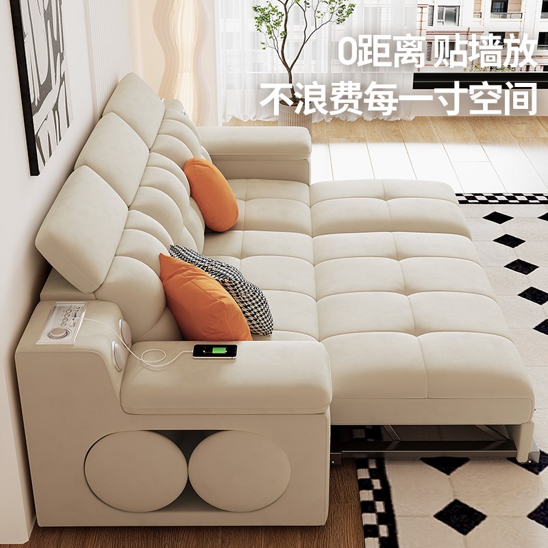 法式沙发床折叠两用小户型客厅布艺沙发多功能新款直排贵妃伸缩床