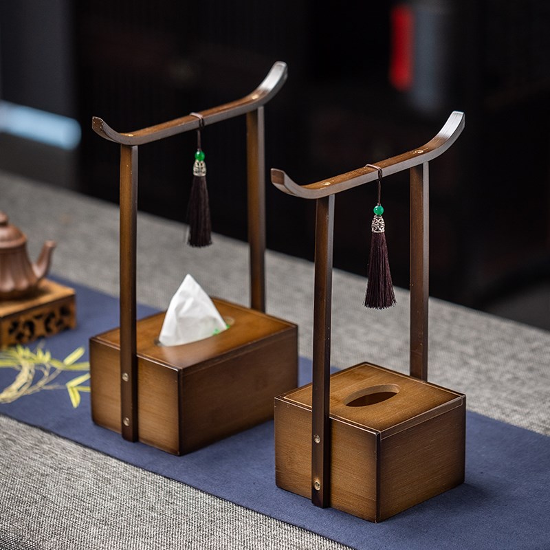 中式复古纸巾盒客厅古风竹木质纸抽盒酒店商用高级桌面茶几抽纸盒