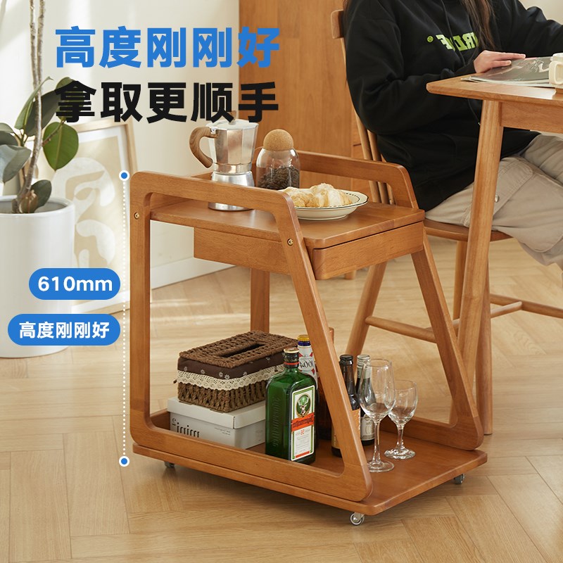 实木移动带轮边几阳台小茶几沙发边几带轮小桌子客厅工作台置物架