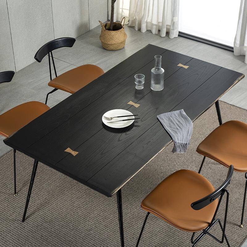 北欧实木餐桌铁艺现代简约家用小户型饭桌表情诧寂风复古桌椅组合