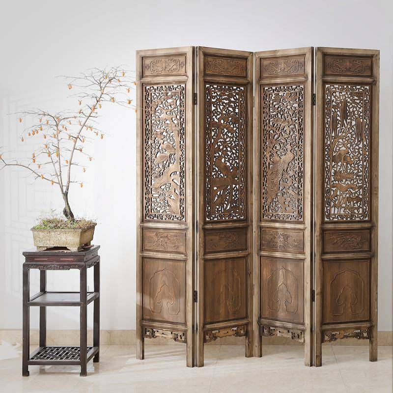 中式仿古实木屏风隔断客厅镂空雕花古风折屏东阳木雕移动折叠复古