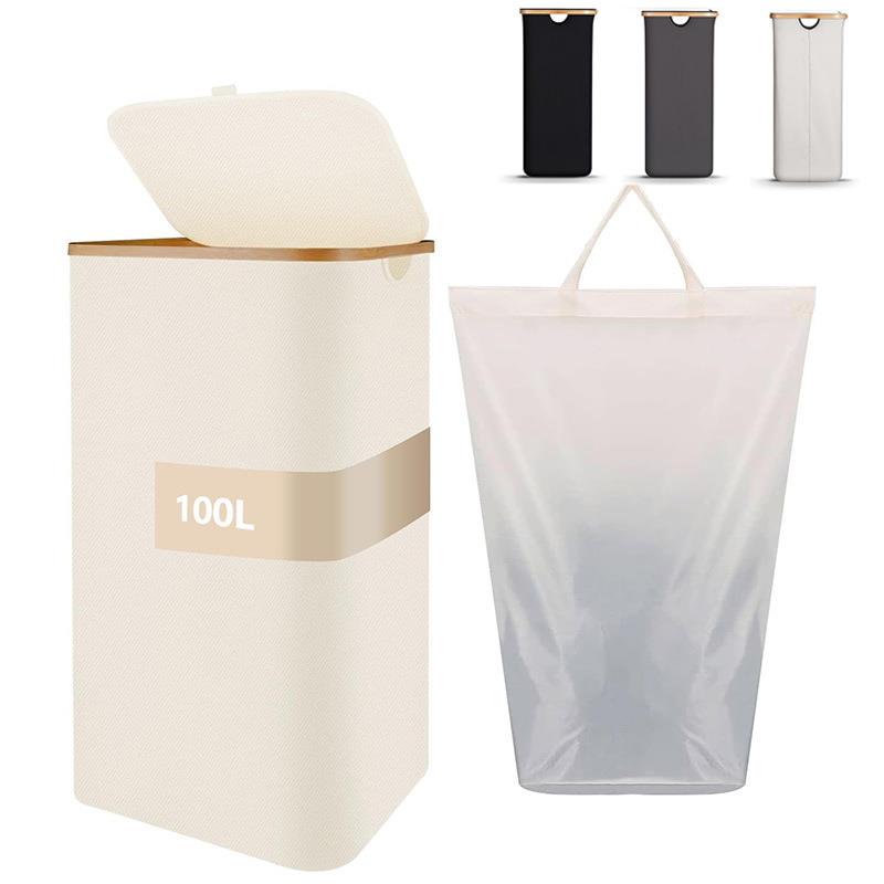 日式竹制脏衣篮脏衣服收纳筐洗衣篮子家用带盖可折叠收纳篮脏衣篓