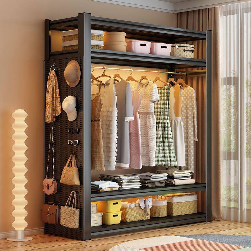 钢制开放式简易组合衣架宿舍卧室玄关家用多层可调节置物架衣帽架